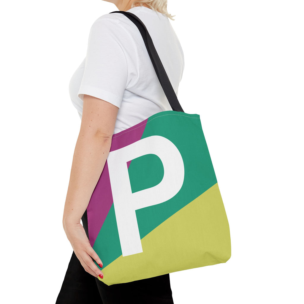 Monogram 'P' Colorblock Tote Bag — Personalized Initial P Shoulder Tote