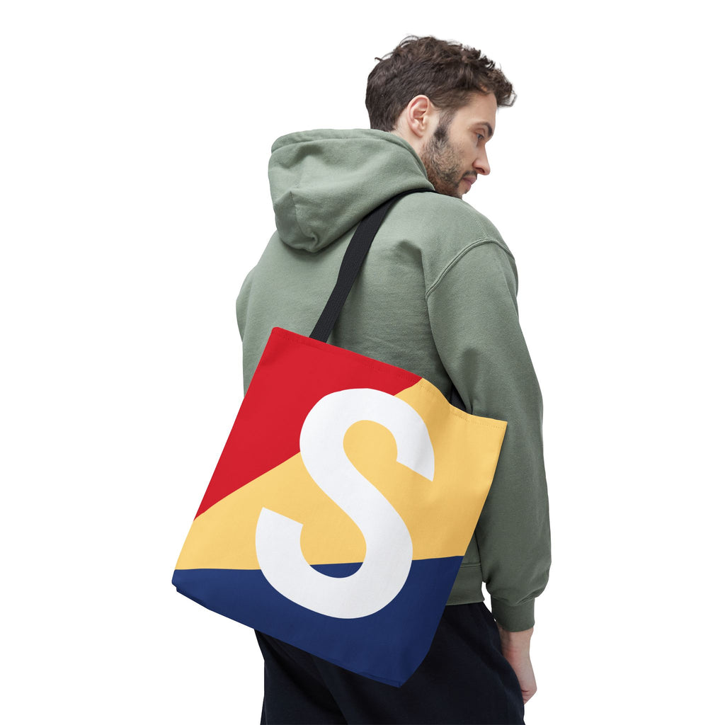 Monogram 'S' Colorblock Tote Bag — Personalized Initial S Shoulder Tote