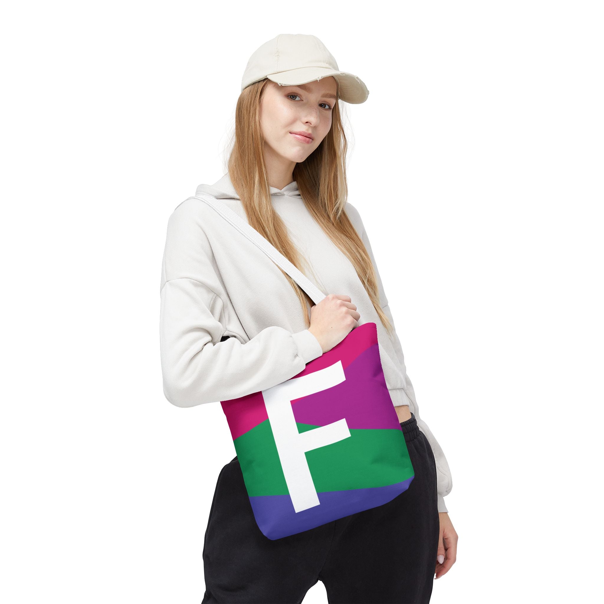 Monogram 'F' Colorblock Tote Bag — Personalized Initial F Shoulder Tote