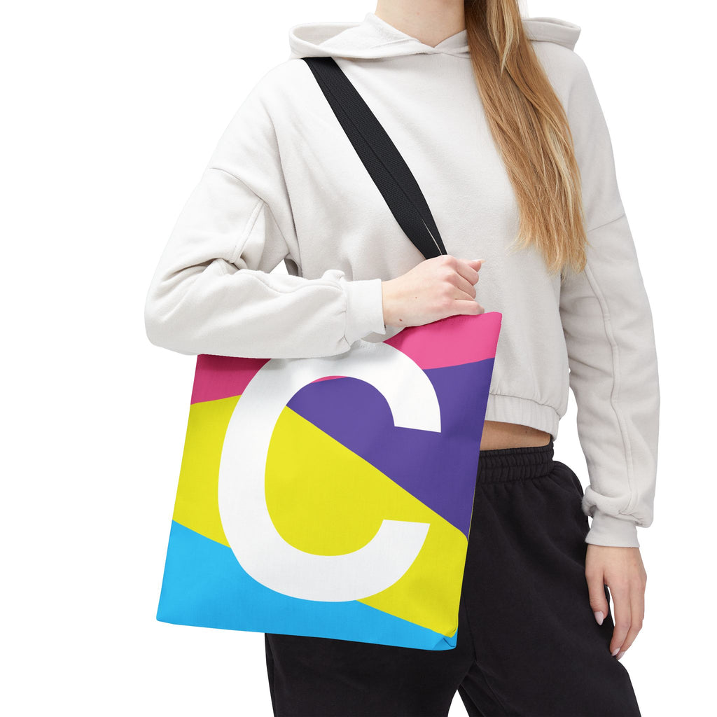 Monogram 'C' Colorblock Tote Bag — Personalized Initial C Shoulder Tote