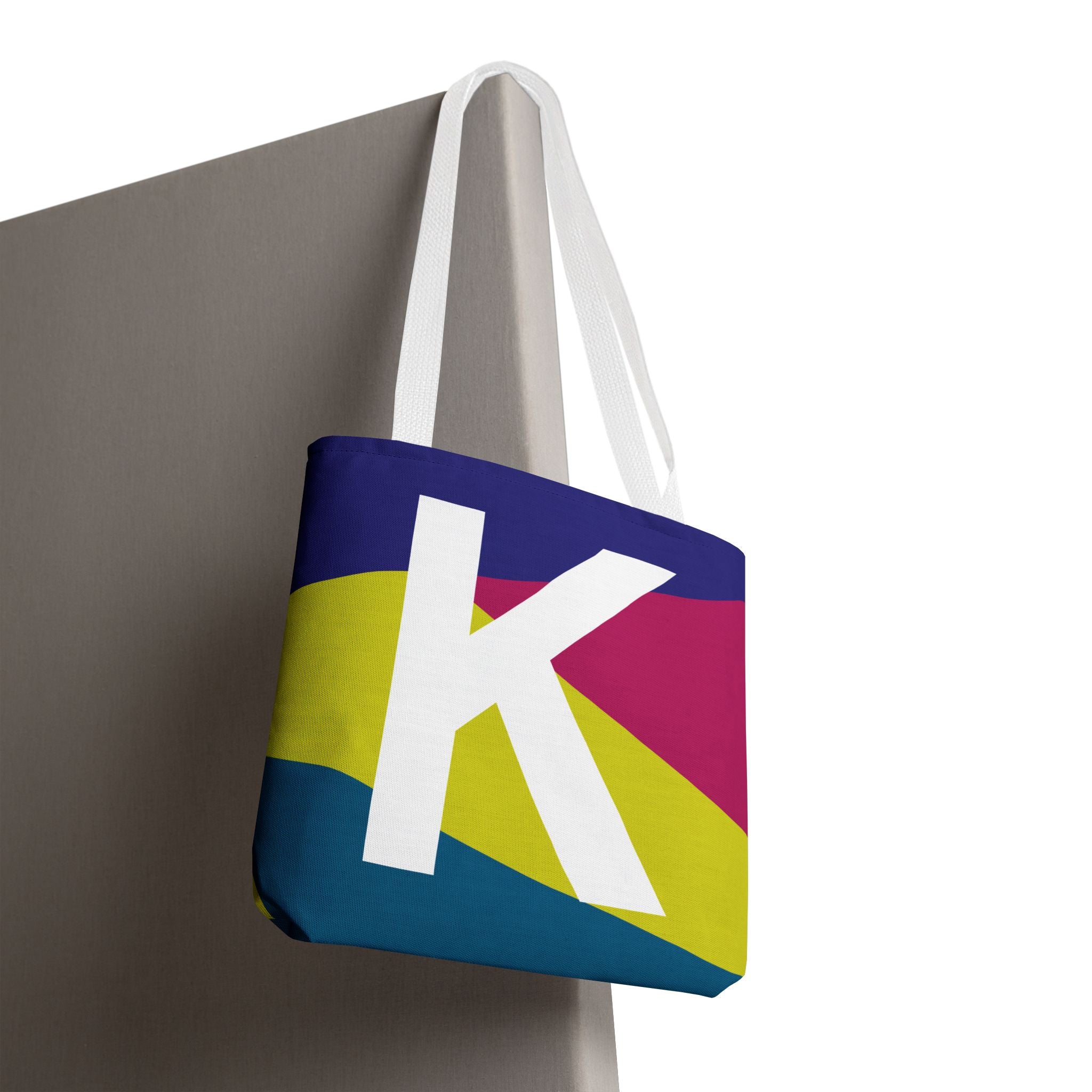 Monogram 'K' Colorblock Tote Bag — Personalized Initial K Shoulder Tote
