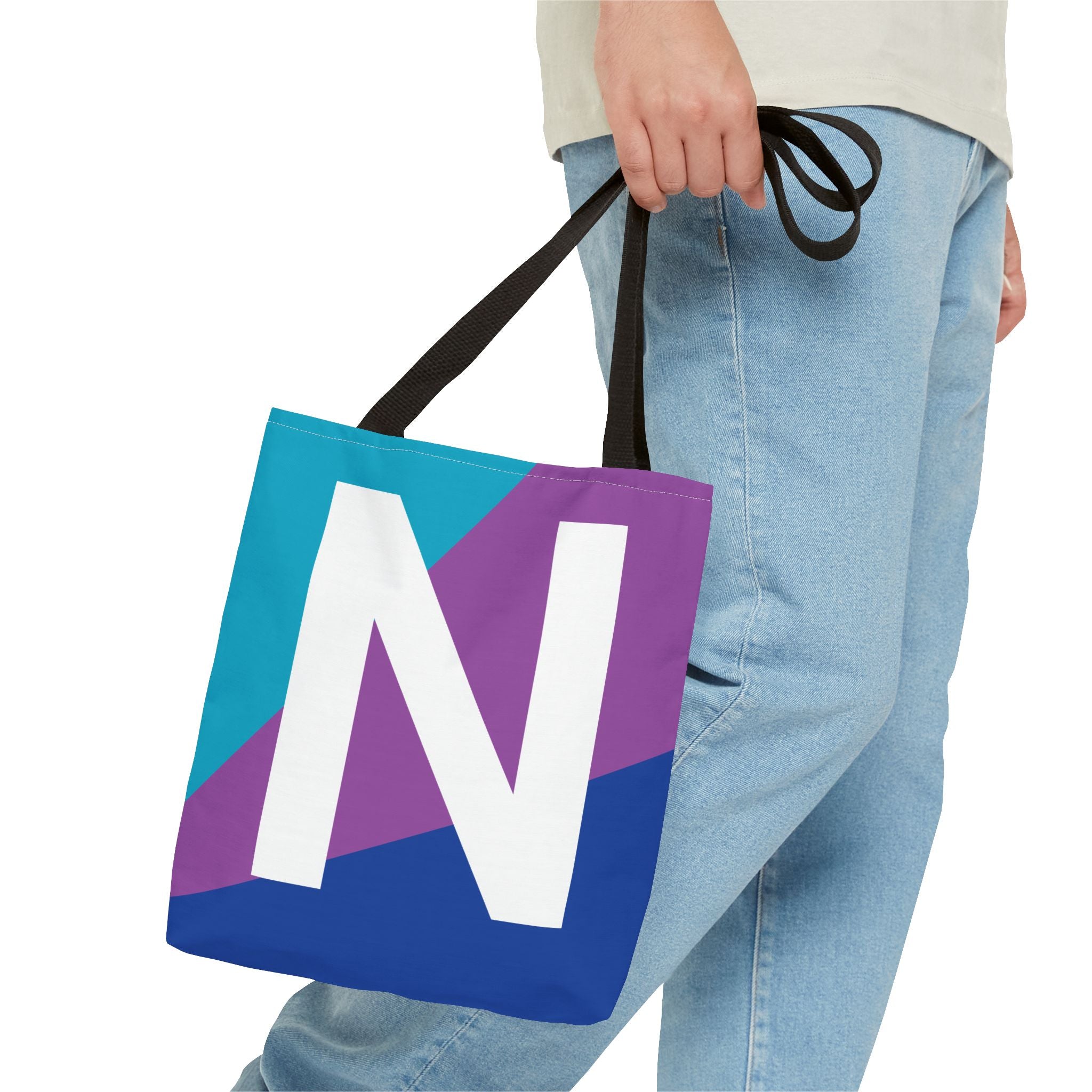 Monogram 'N' Colorblock Tote Bag — Personalized Initial N Shoulder Tote