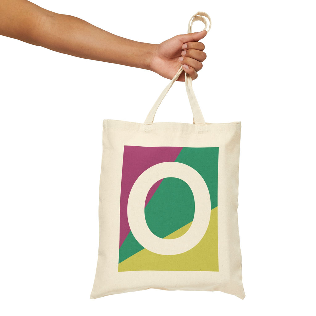 Initial O Colorblock Canvas Tote Bag — Monogram Letter O Reusable Grocery Tote