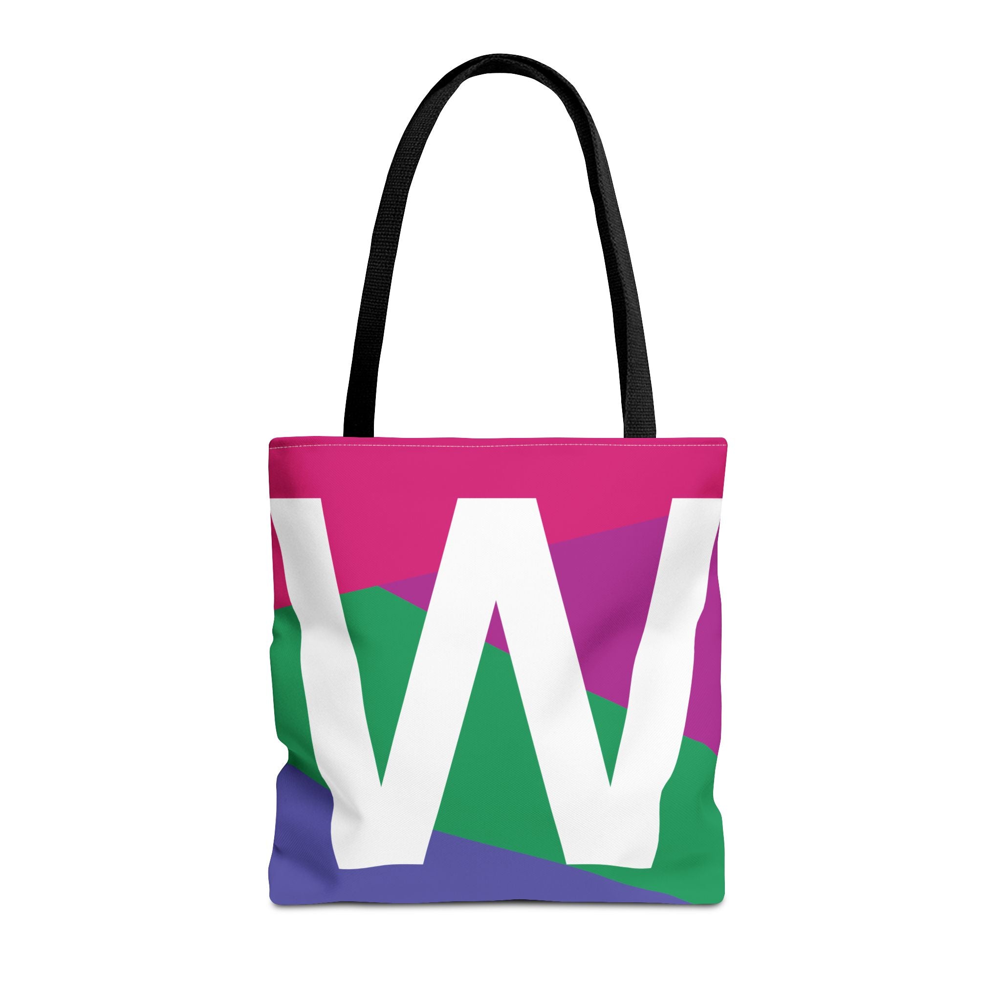 Monogram 'W' Colorblock Tote Bag — Personalized Initial W Shoulder Tote