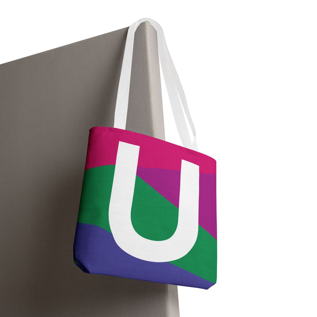 Monogram 'U' Colorblock Tote Bag — Personalized Initial U Shoulder Tote