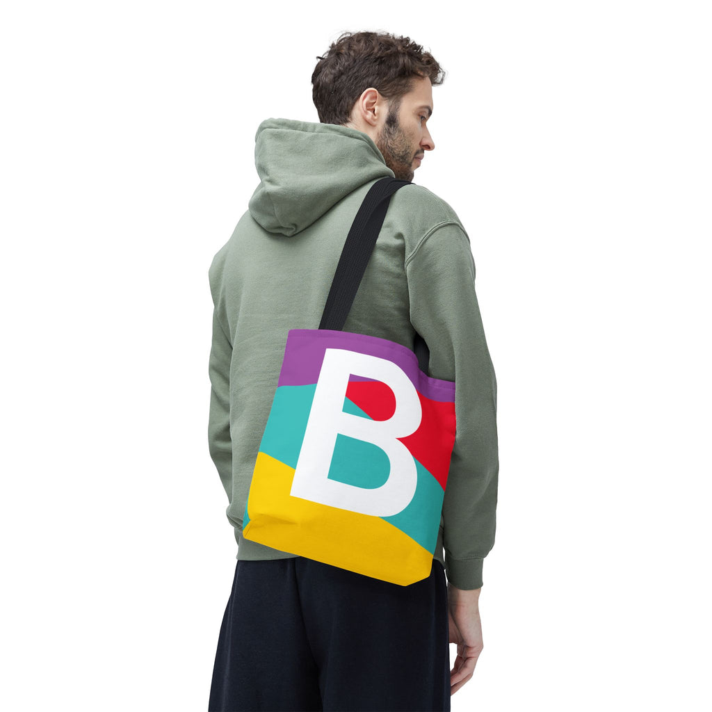 Monogram 'B' Colorblock Tote Bag — Personalized Initial B Shoulder Tote