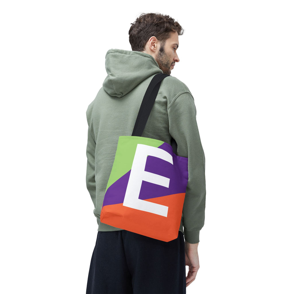 Monogram 'E' Colorblock Tote Bag — Personalized Initial E Shoulder Tote