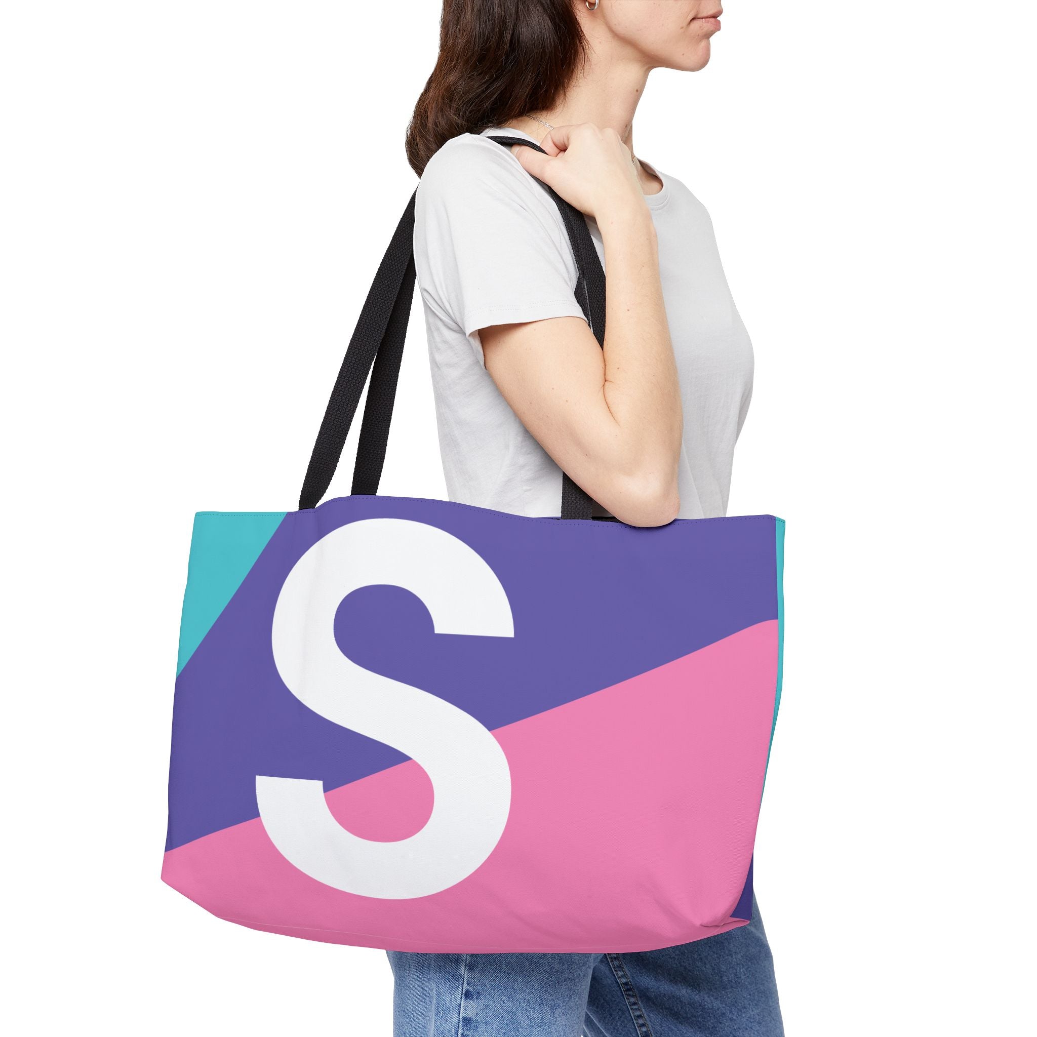 Personalized 'S' Colorblock Tote Bag — Monogram Weekender Tote