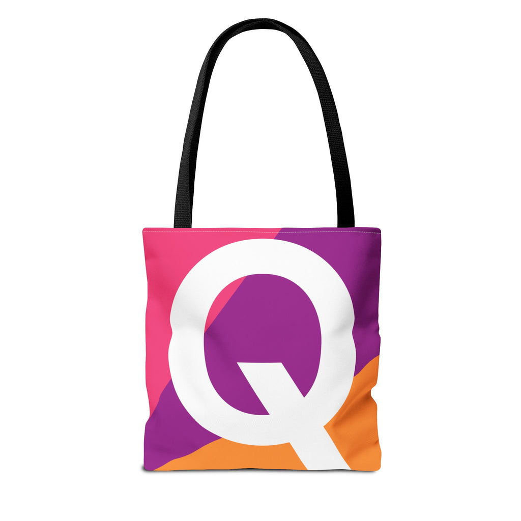 Monogram 'Q' Colorblock Tote Bag — Personalized Initial Q Shoulder Tote
