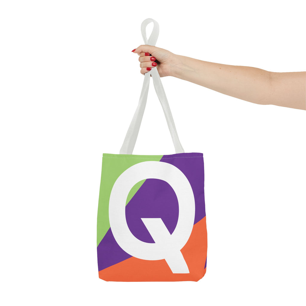 Monogram 'Q' Colorblock Tote Bag — Personalized Initial Q Shoulder Tote