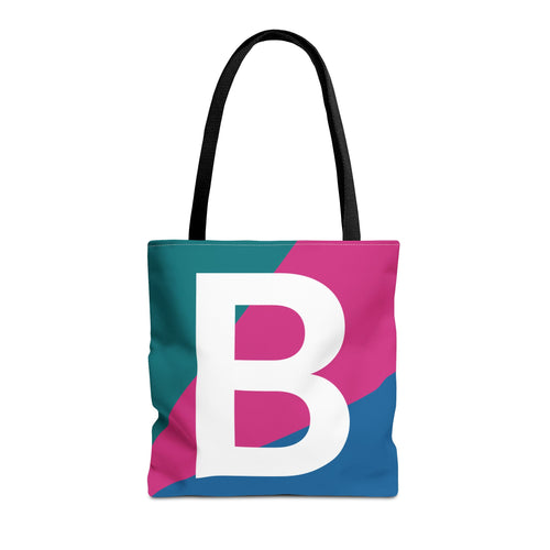 Monogram 'B' Colorblock Tote Bag — Personalized Initial B Shoulder Tote