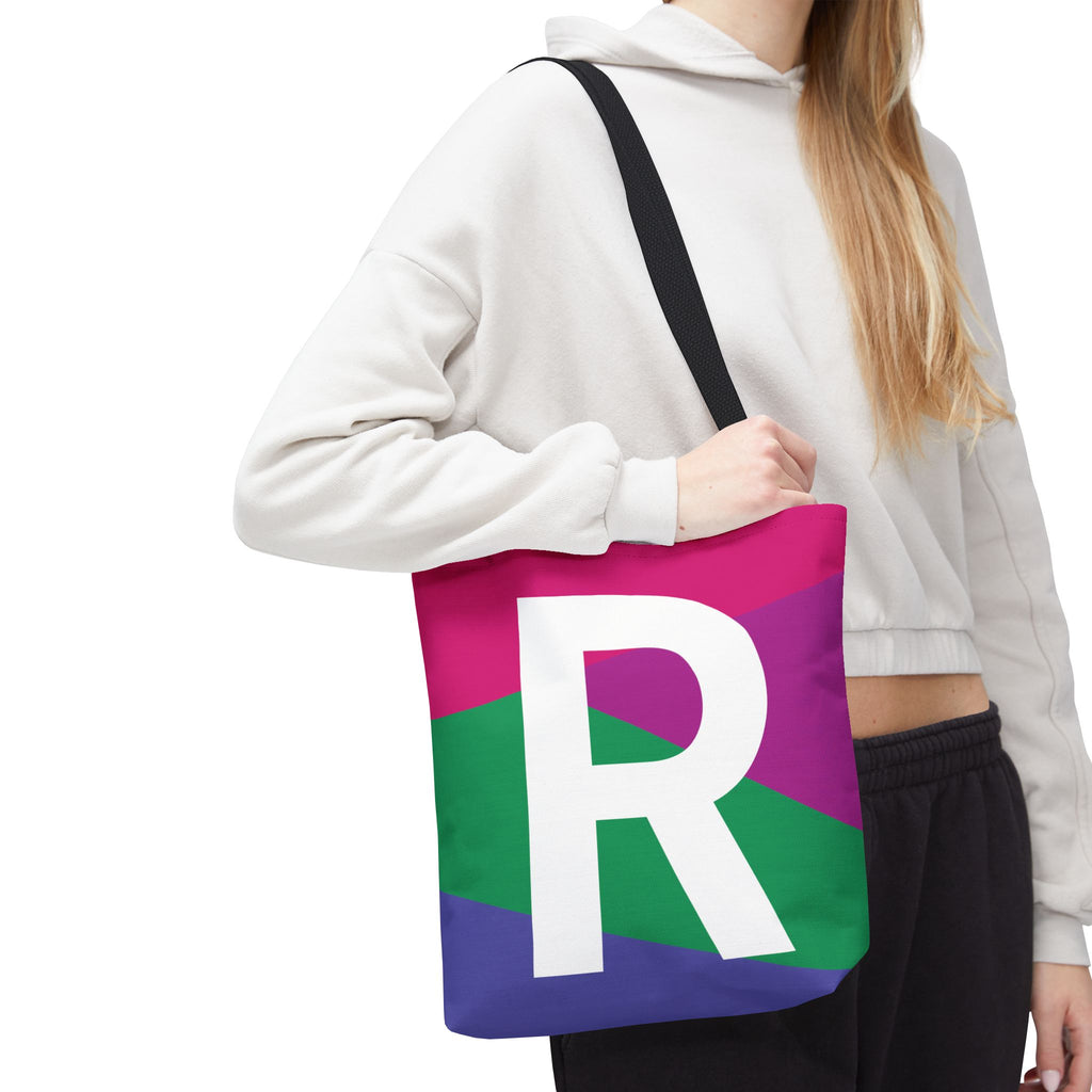 Monogram 'R' Colorblock Tote Bag — Personalized Initial R Shoulder Tote