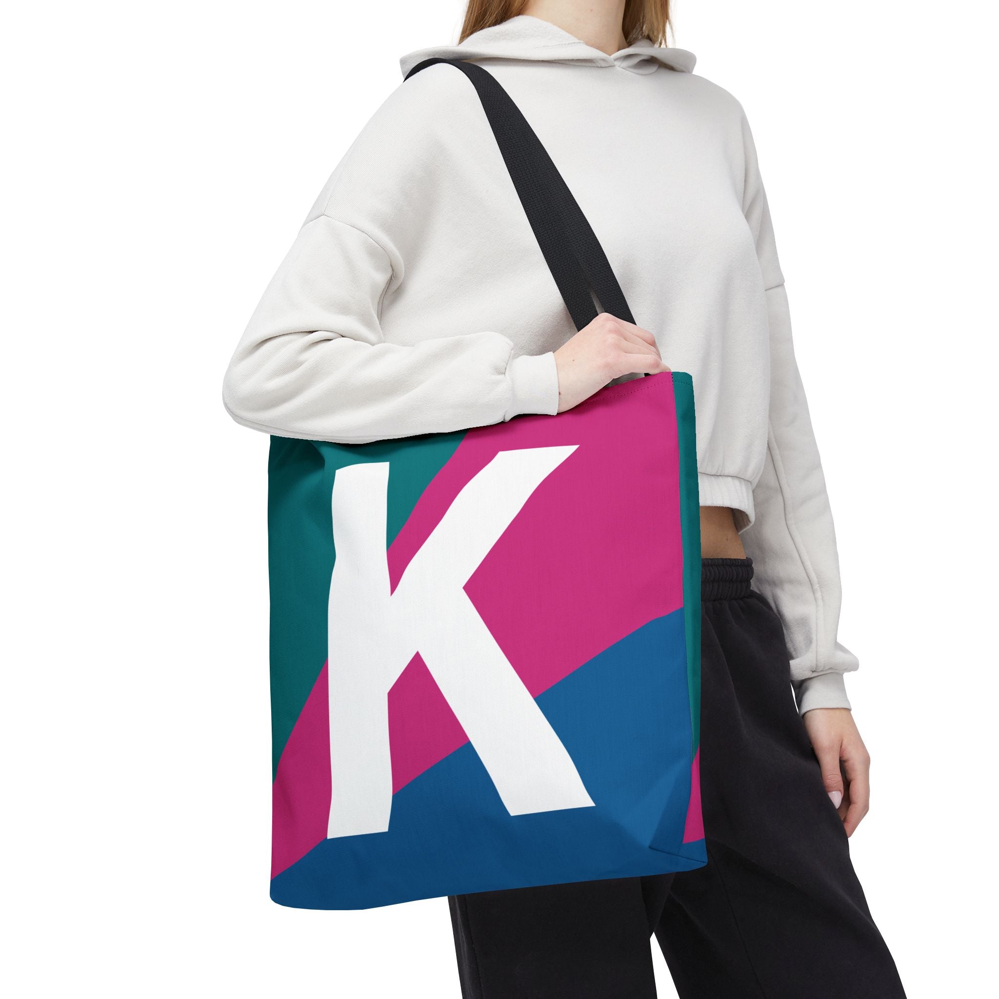 Monogram 'K' Colorblock Tote Bag — Personalized Initial K Shoulder Tote