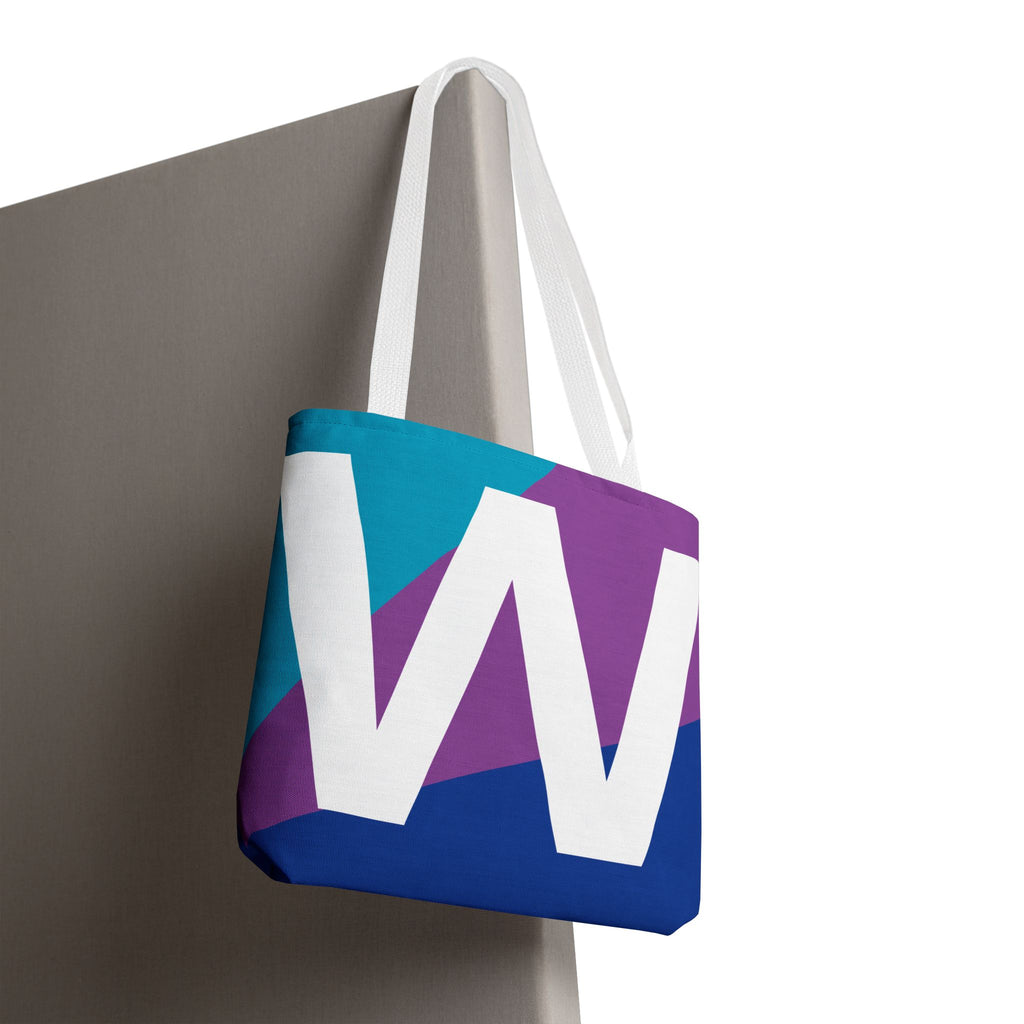 Monogram 'W' Colorblock Tote Bag — Personalized Initial W Shoulder Tote