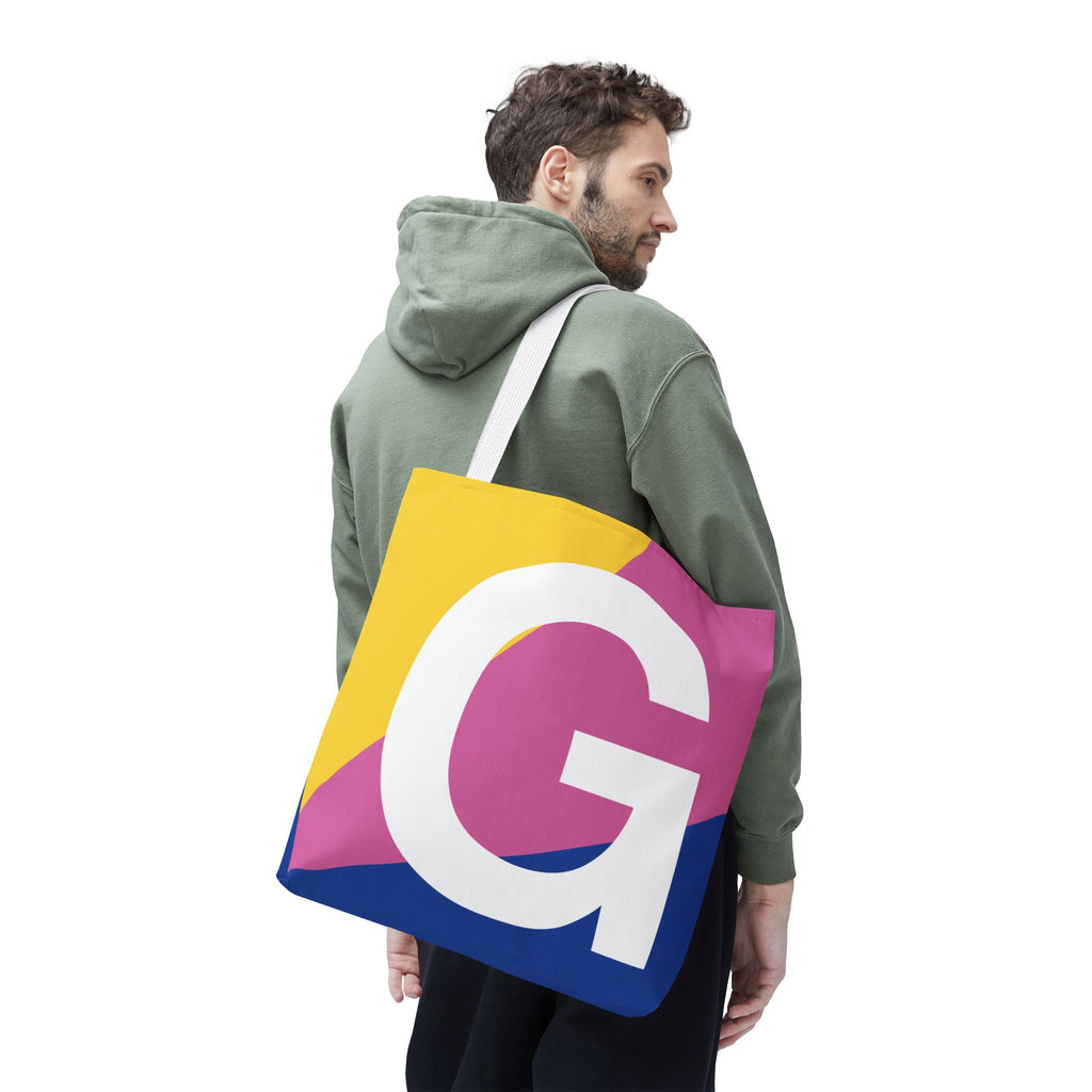 Monogram 'G' Colorblock Tote Bag — Personalized Initial G Shoulder Tote