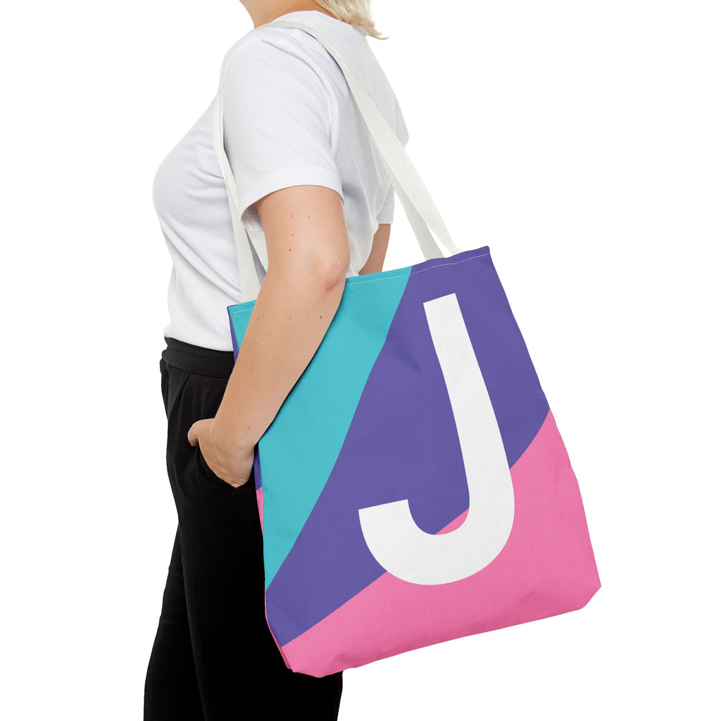 Monogram 'J' Colorblock Tote Bag — Personalized Initial J Shoulder Tote