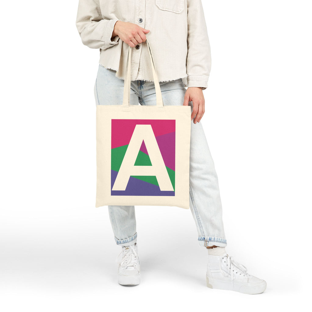 Initial A Colorblock Canvas Tote Bag — Monogram Letter A Reusable Grocery Tote