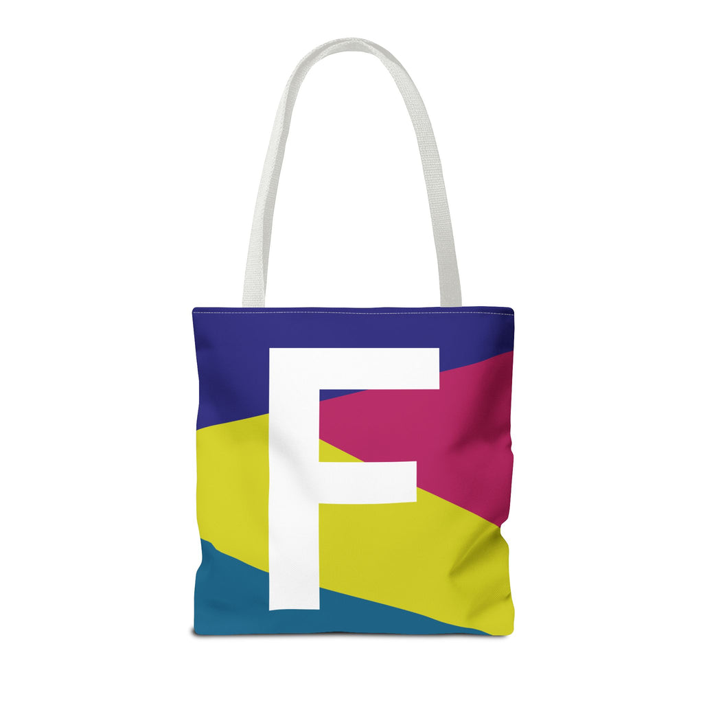 Monogram 'F' Colorblock Tote Bag — Personalized Initial F Shoulder Tote