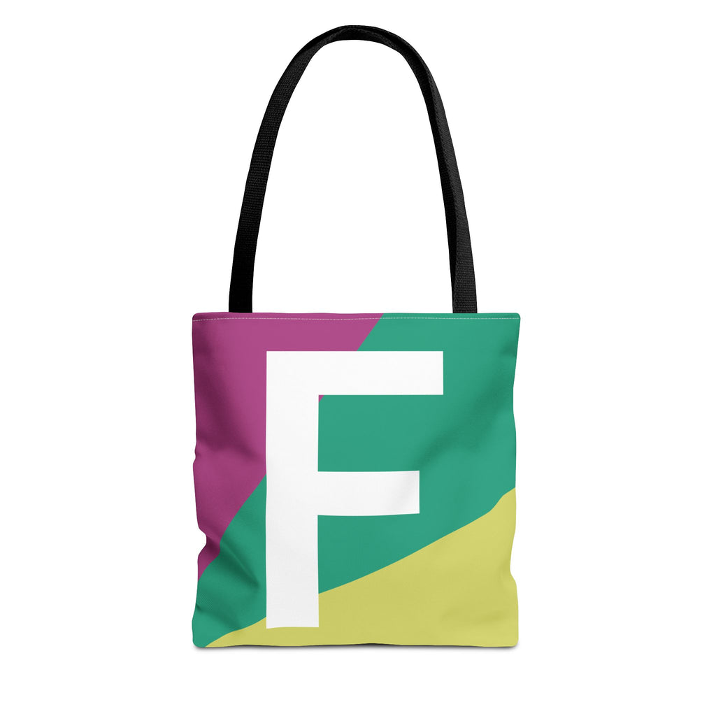 Monogram 'F' Colorblock Tote Bag — Personalized Initial F Shoulder Tote