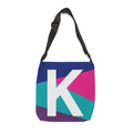 Initial Letter 'K' Colorblock Adjustable Tote Bag — Monogram Alphabet Shoulder Bag