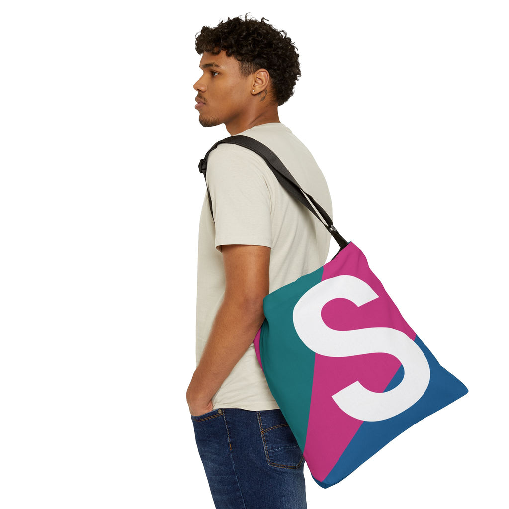 Initial Letter 'S' Colorblock Adjustable Tote Bag — Monogram Alphabet Shoulder Bag