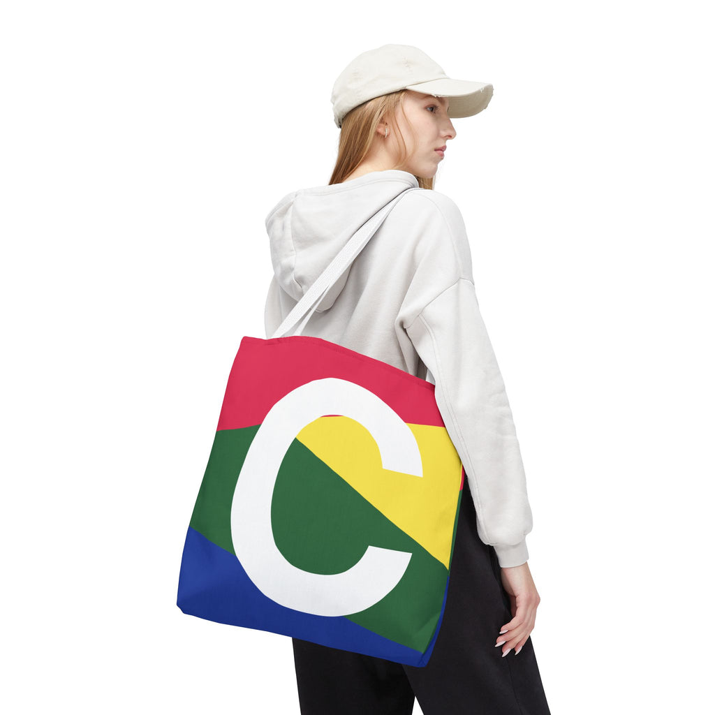 Monogram 'C' Colorblock Tote Bag — Personalized Initial C Shoulder Tote