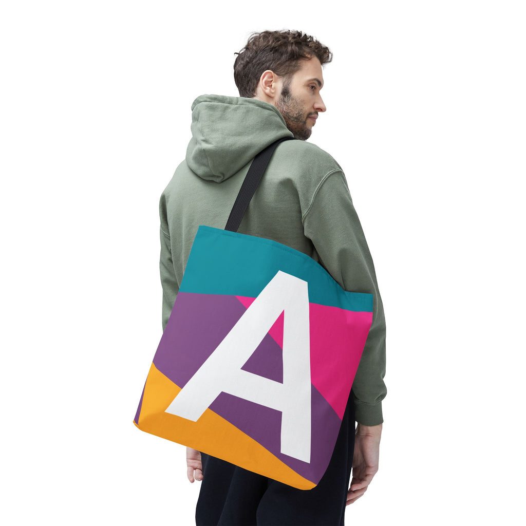 Monogram 'A' Colorblock Tote Bag — Personalized Initial A Shoulder Tote