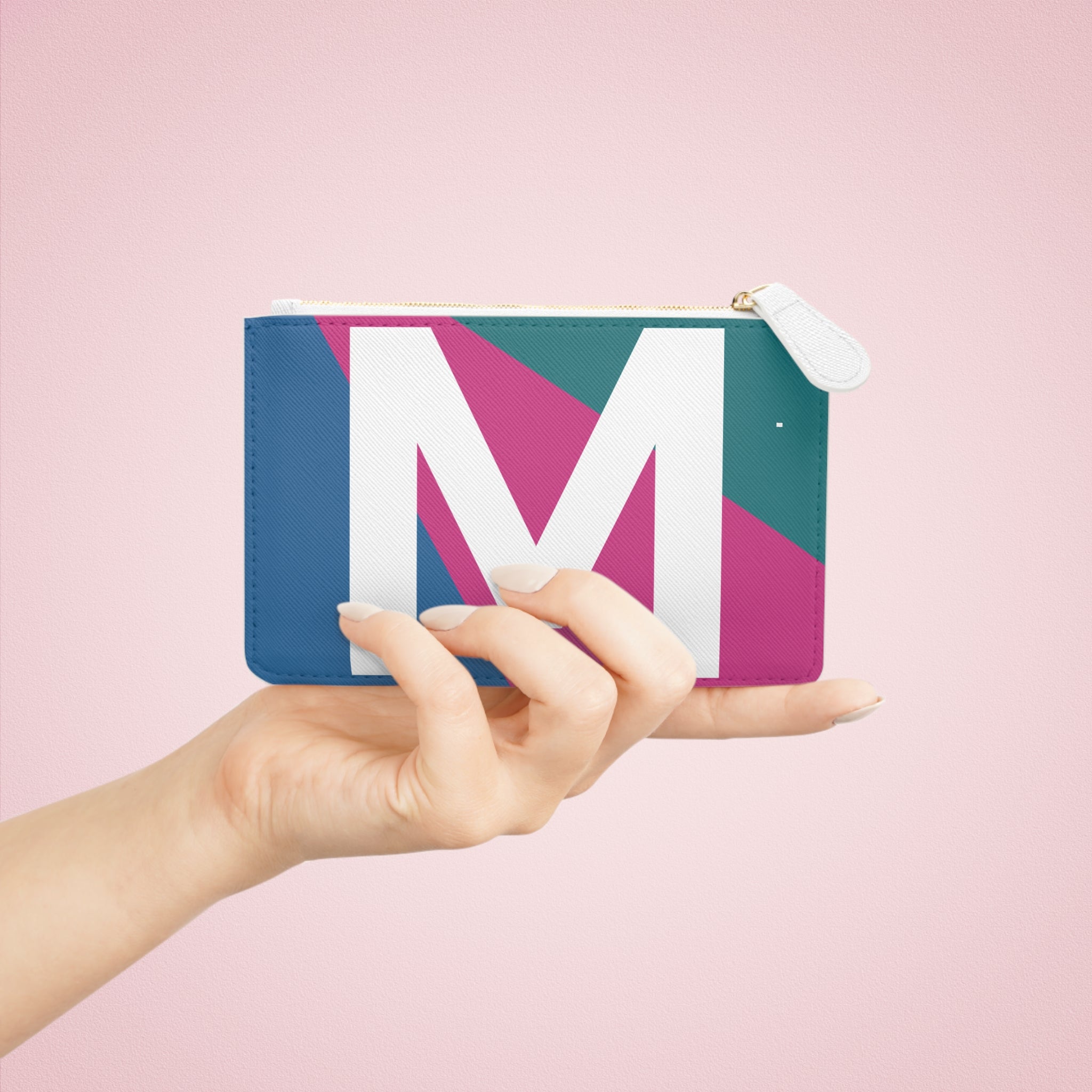 Initial M Mini Clutch — Colorblock Monogram Wristlet Wallet