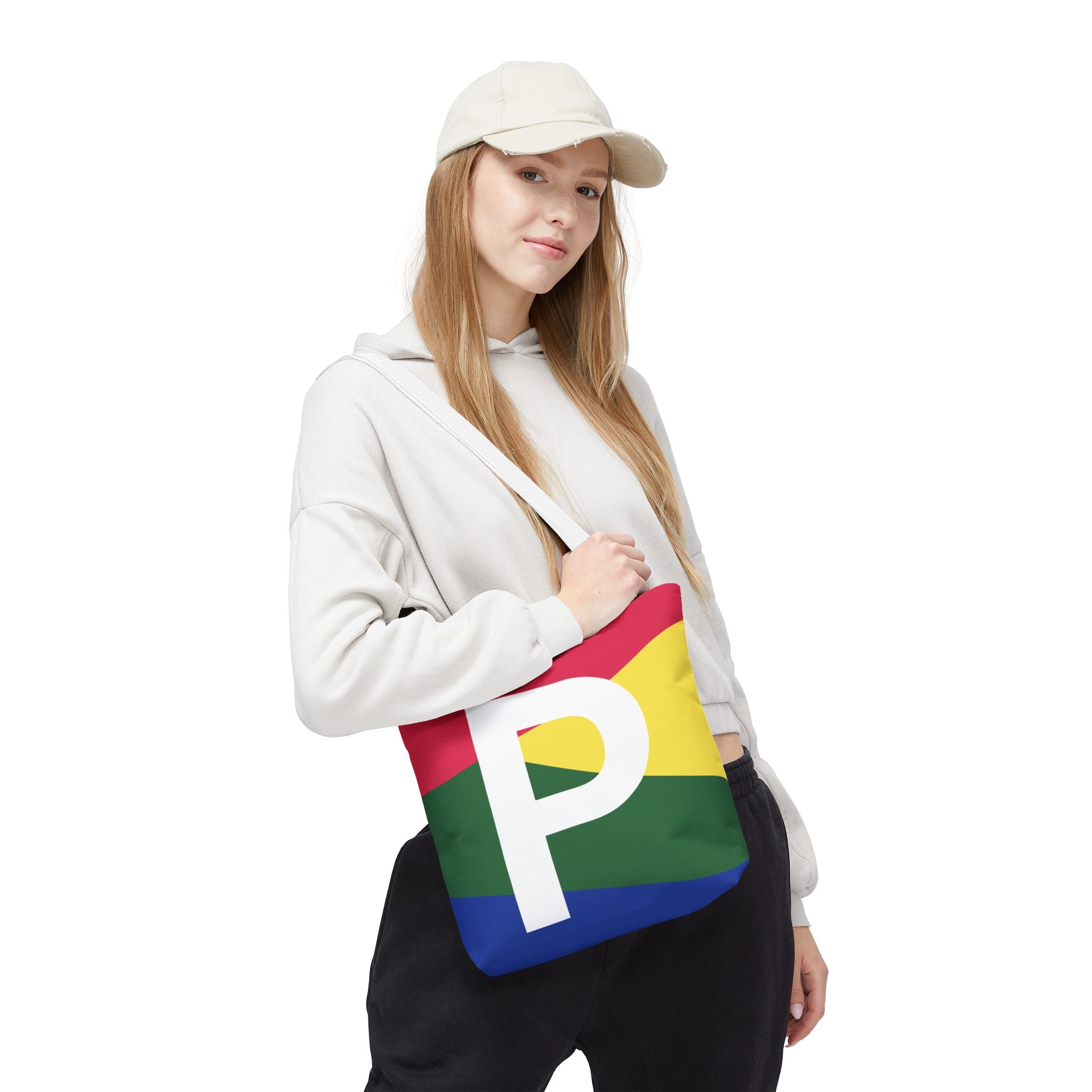 Monogram 'P' Colorblock Tote Bag — Personalized Initial P Shoulder Tote