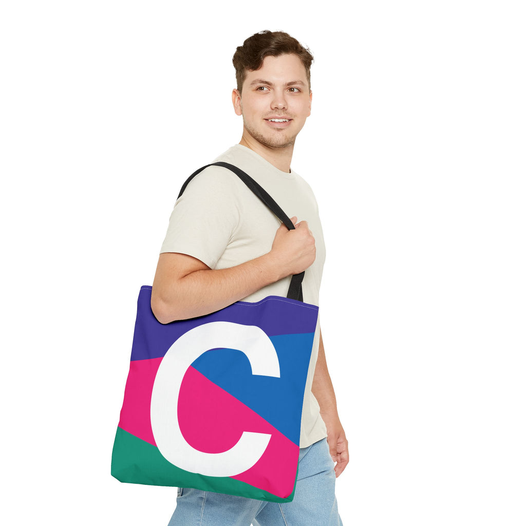 Monogram 'C' Colorblock Tote Bag — Personalized Initial C Shoulder Tote