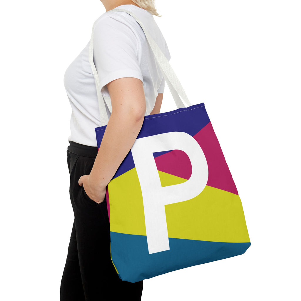 Monogram 'P' Colorblock Tote Bag — Personalized Initial P Shoulder Tote