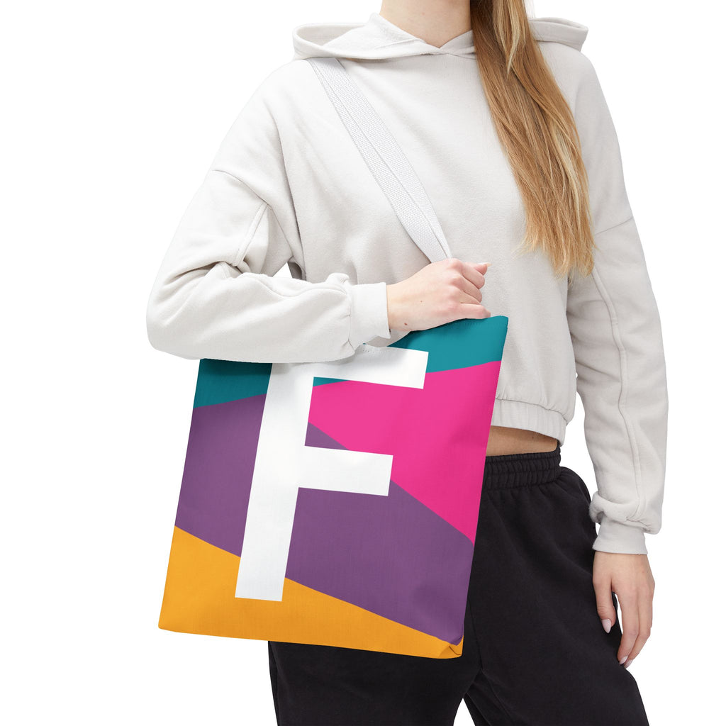 Monogram 'F' Colorblock Tote Bag — Personalized Initial F Shoulder Tote