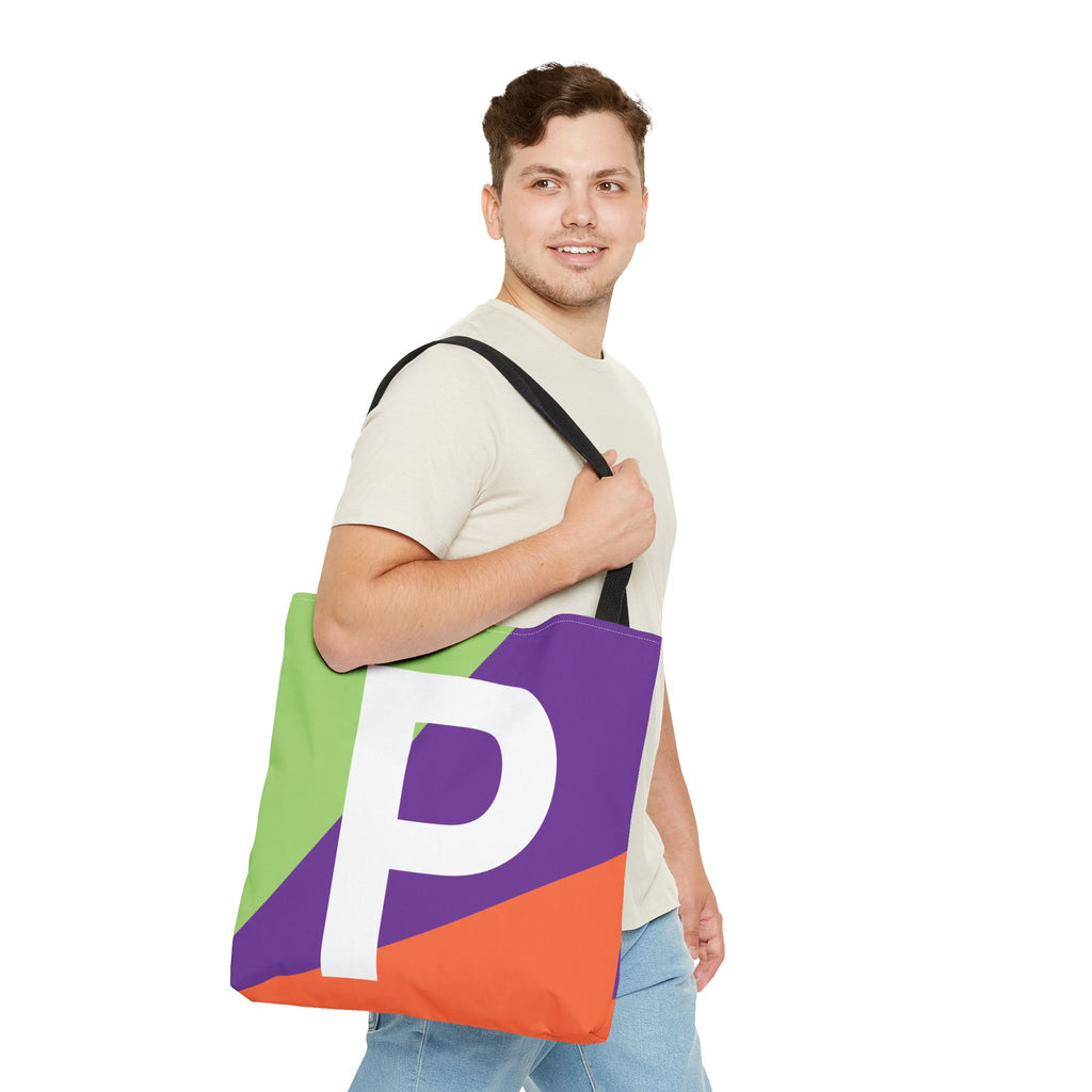 Monogram 'P' Colorblock Tote Bag — Personalized Initial P Shoulder Tote