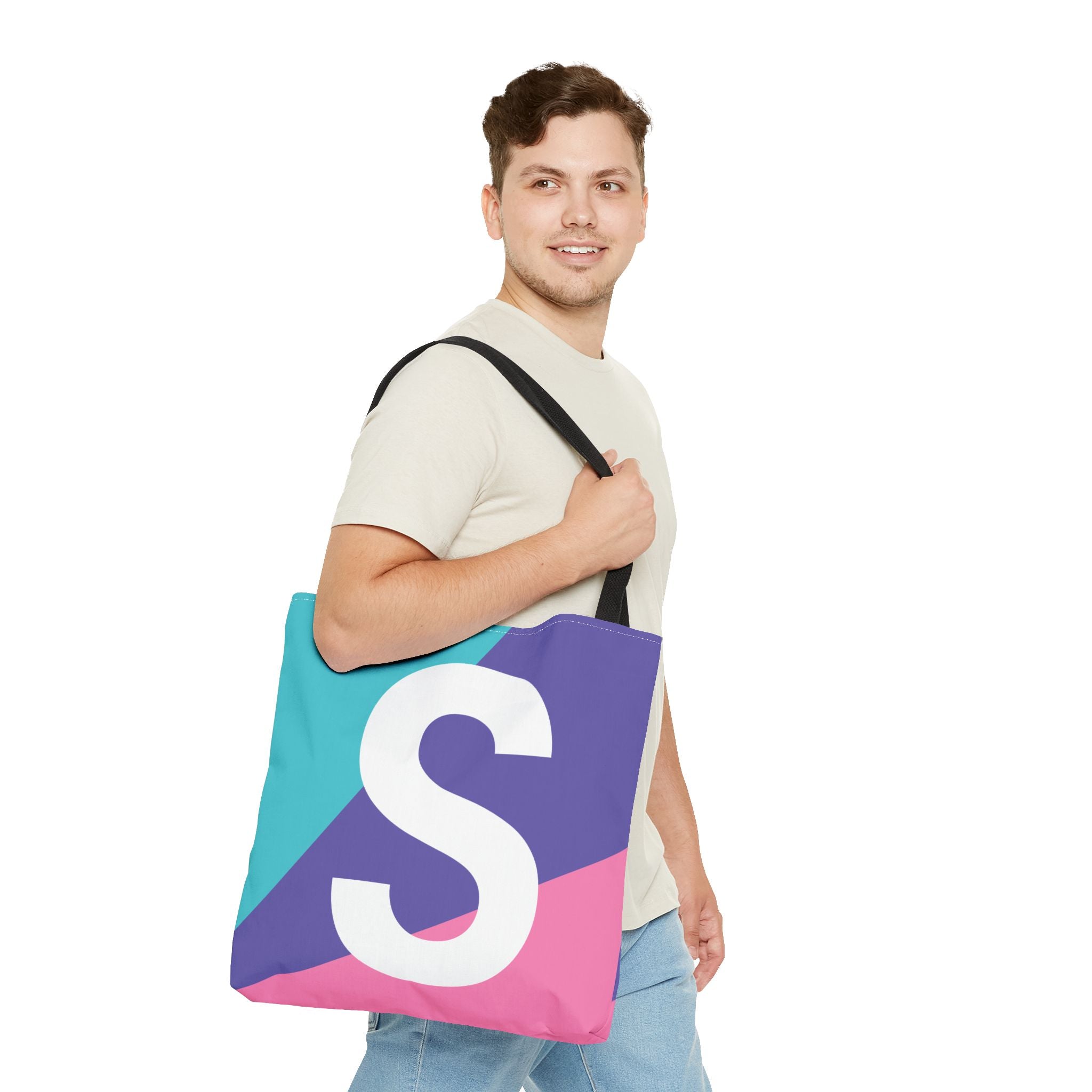 Monogram 'S' Colorblock Tote Bag — Personalized Initial S Shoulder Tote