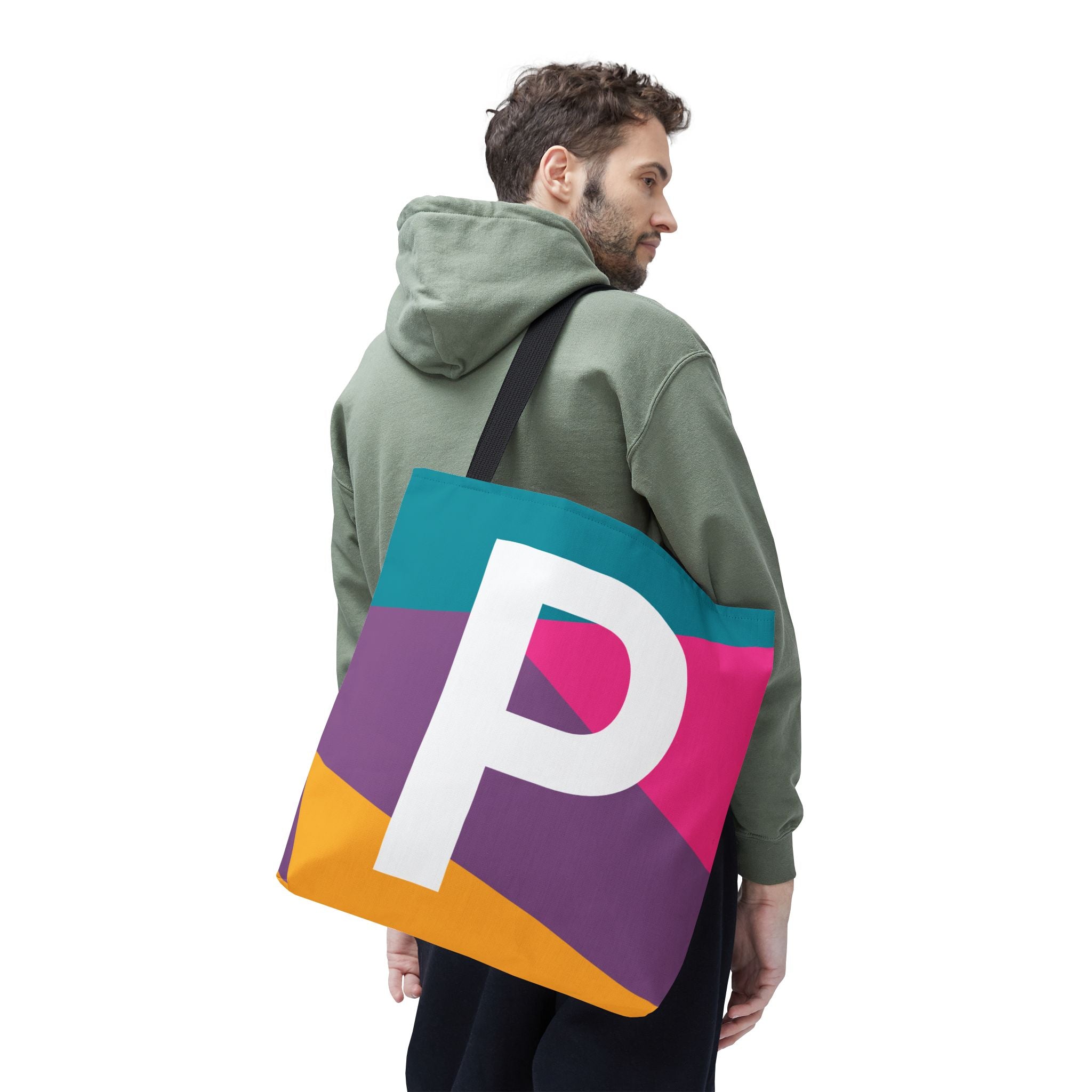 Monogram 'P' Colorblock Tote Bag — Personalized Initial P Shoulder Tote