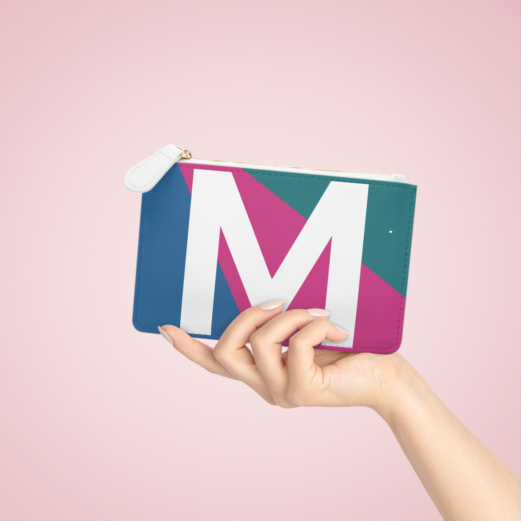 Initial M Mini Clutch — Colorblock Monogram Wristlet Wallet