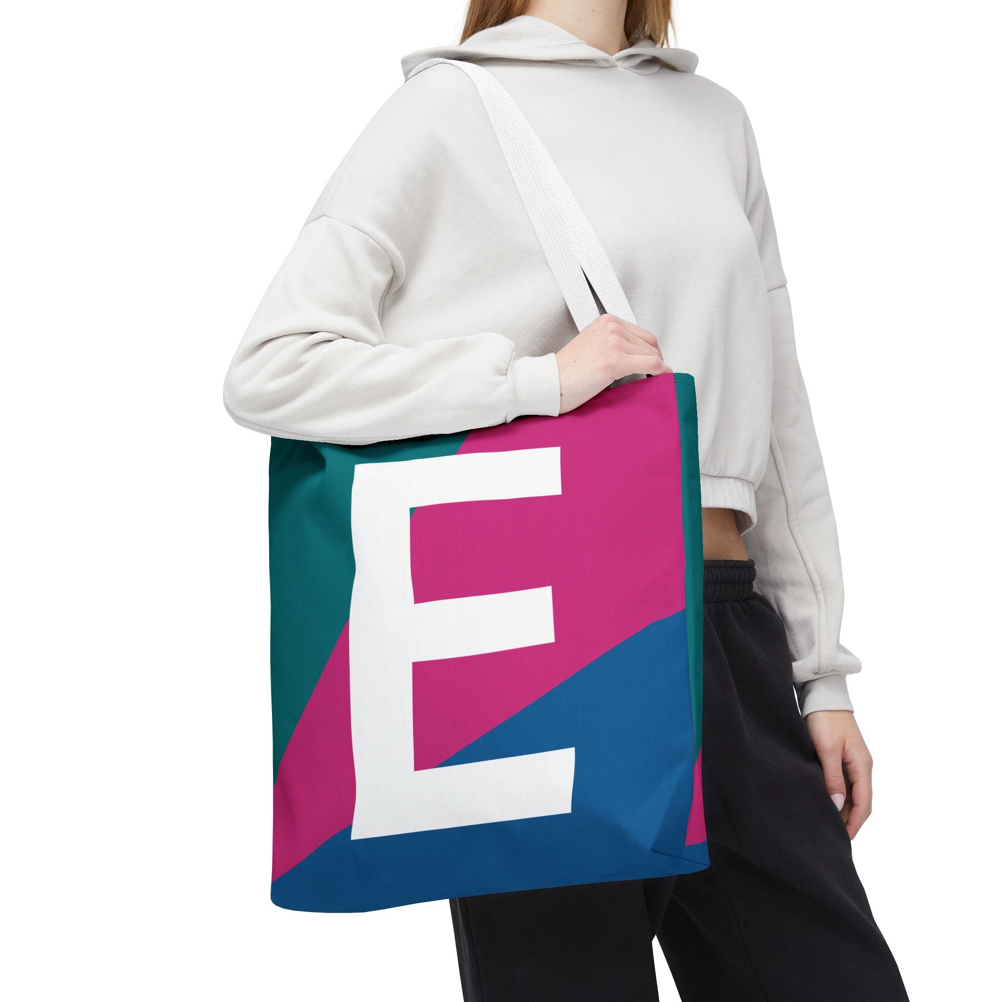 Monogram 'E' Colorblock Tote Bag — Personalized Initial E Shoulder Tote