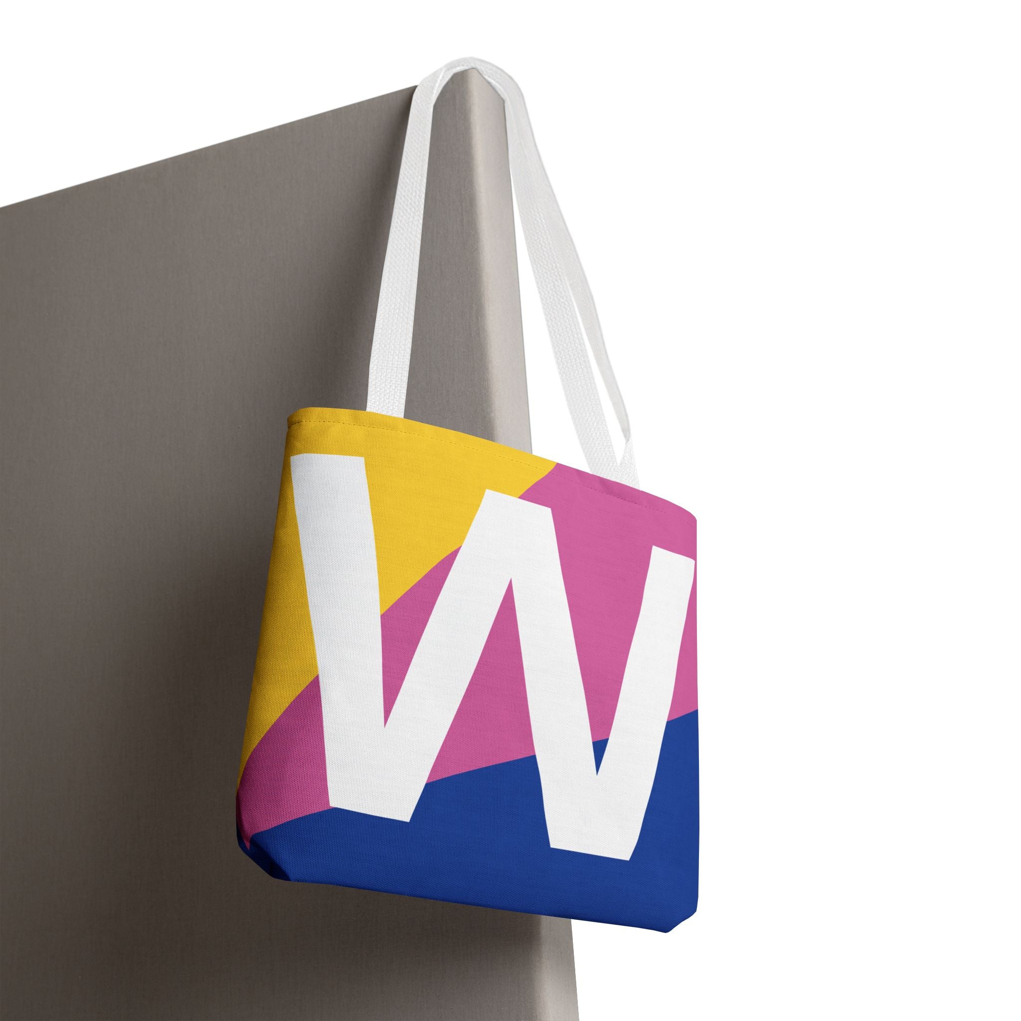 Monogram 'W' Colorblock Tote Bag — Personalized Initial W Shoulder Tote