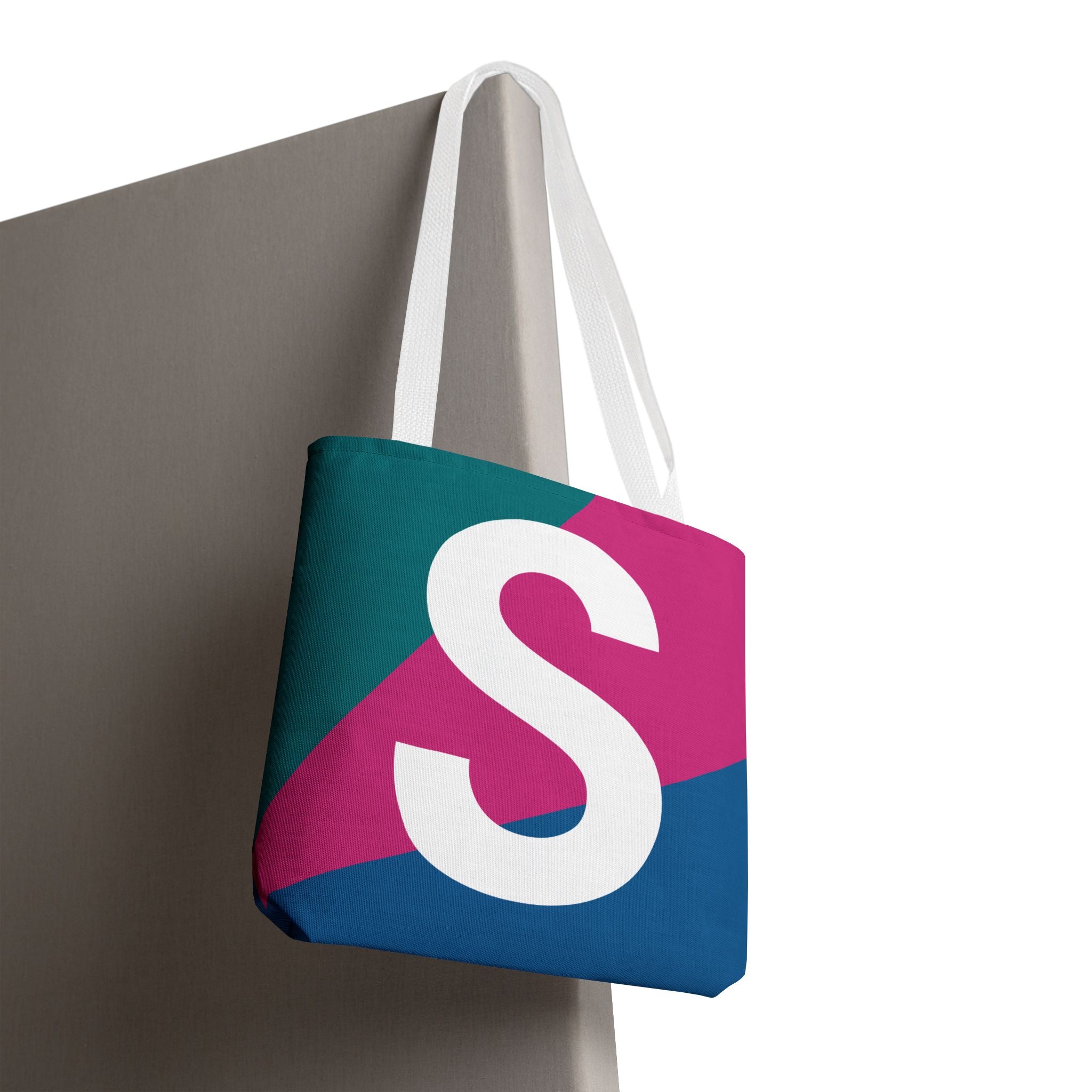 Monogram 'S' Colorblock Tote Bag — Personalized Initial S Shoulder Tote