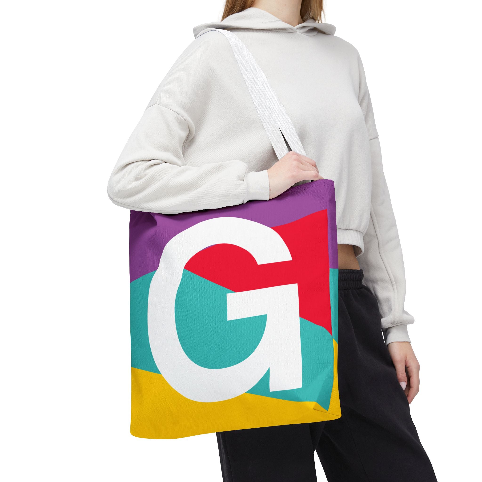 Monogram 'G' Colorblock Tote Bag — Personalized Initial G Shoulder Tote