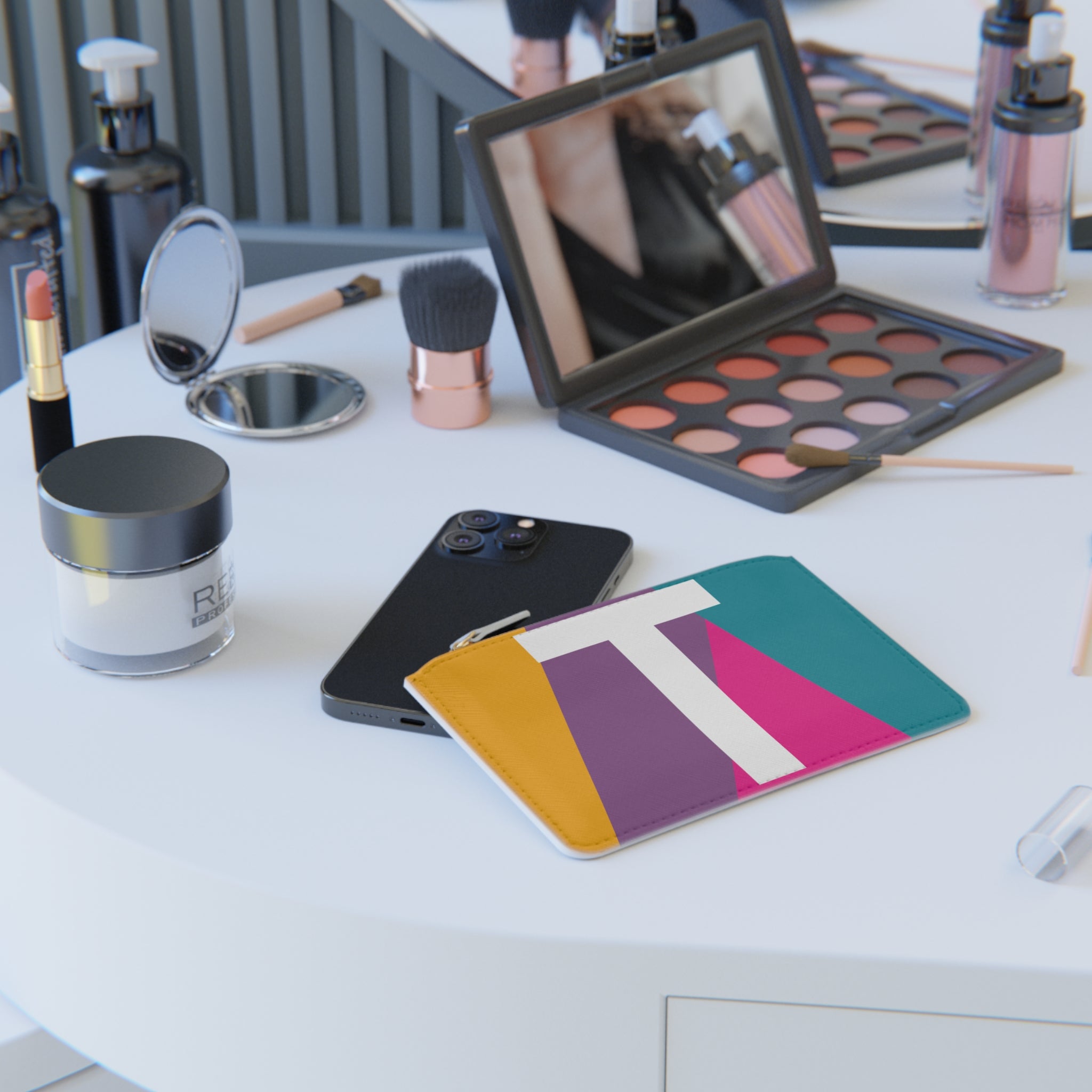Initial T Mini Clutch — Colorblock Monogram Wristlet Wallet