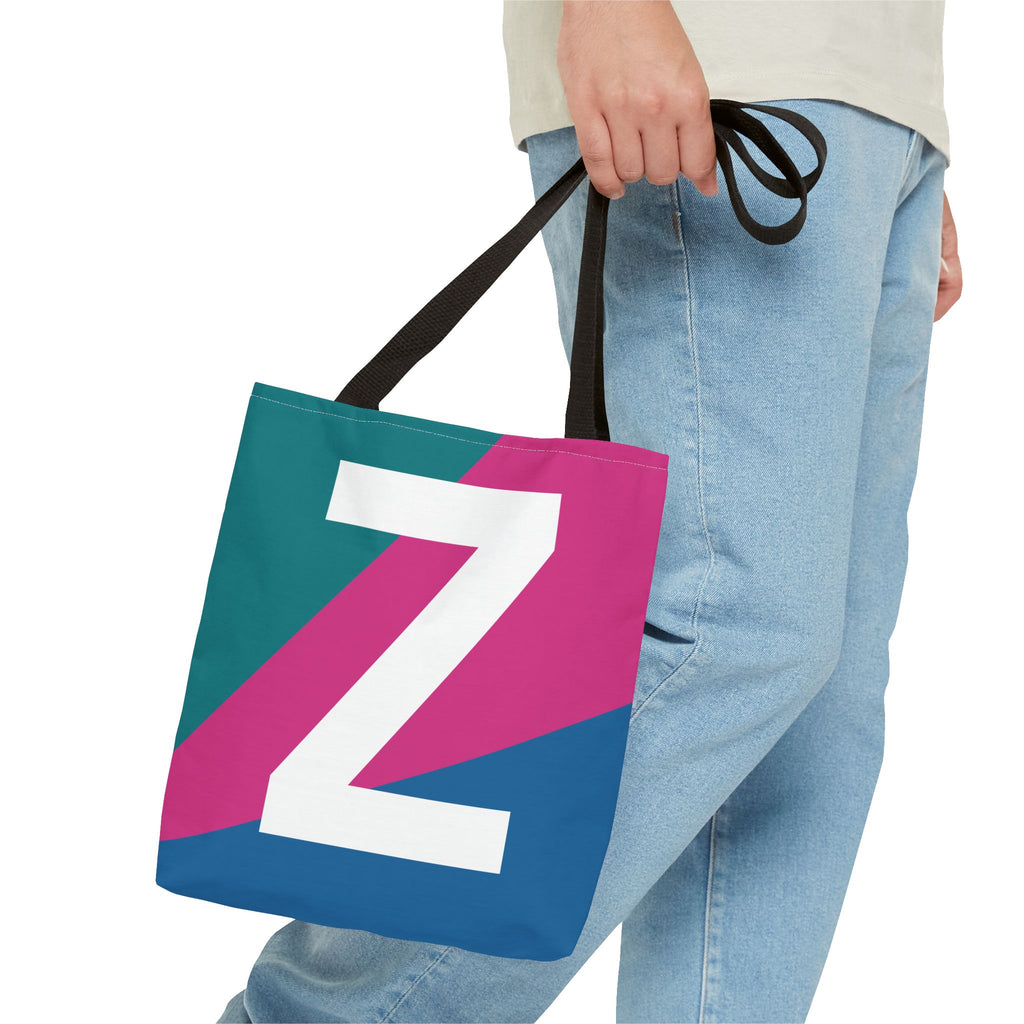 Monogram 'Z' Colorblock Tote Bag — Personalized Initial Z Shoulder Tote