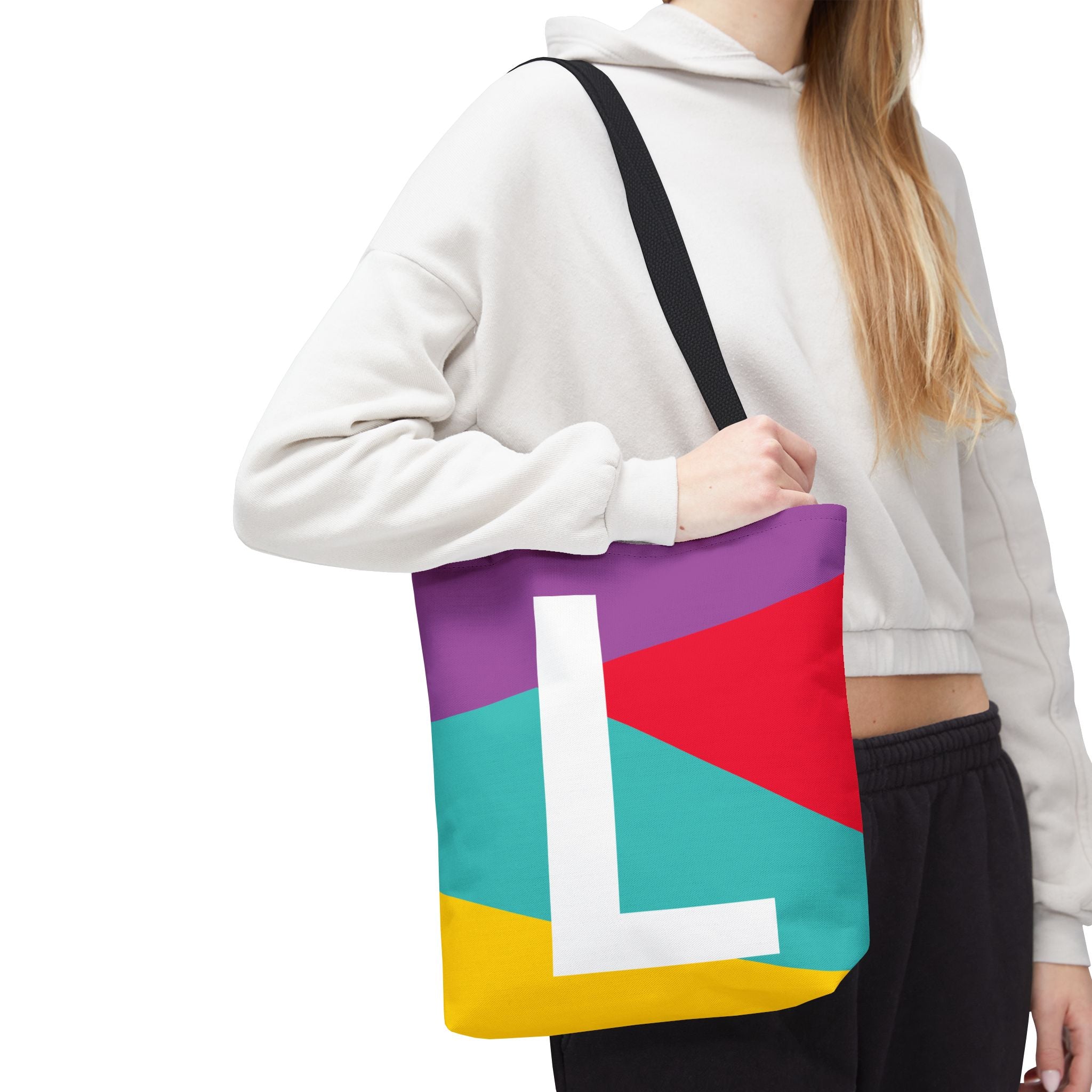 Monogram 'L' Colorblock Tote Bag — Personalized Initial L Shoulder Tote