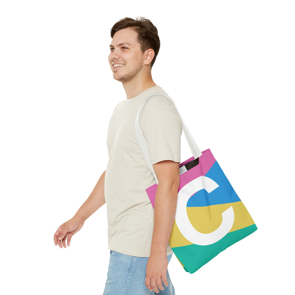 Monogram 'C' Colorblock Tote Bag — Personalized Initial C Shoulder Tote