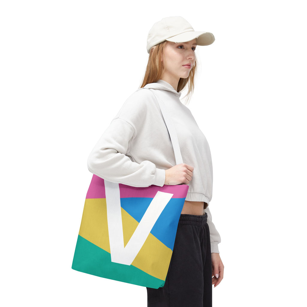 Monogram 'V' Colorblock Tote Bag — Personalized Initial V Shoulder Tote