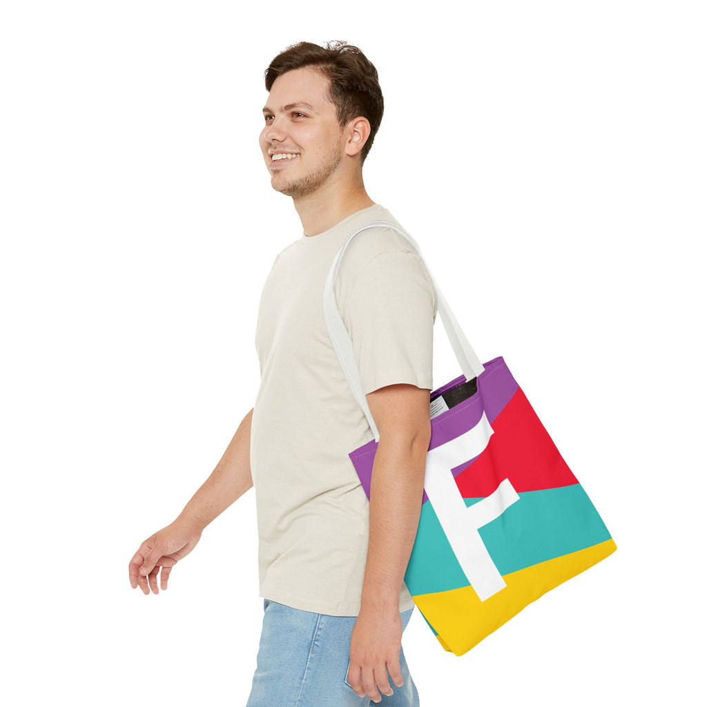 Monogram 'F' Colorblock Tote Bag — Personalized Initial F Shoulder Tote