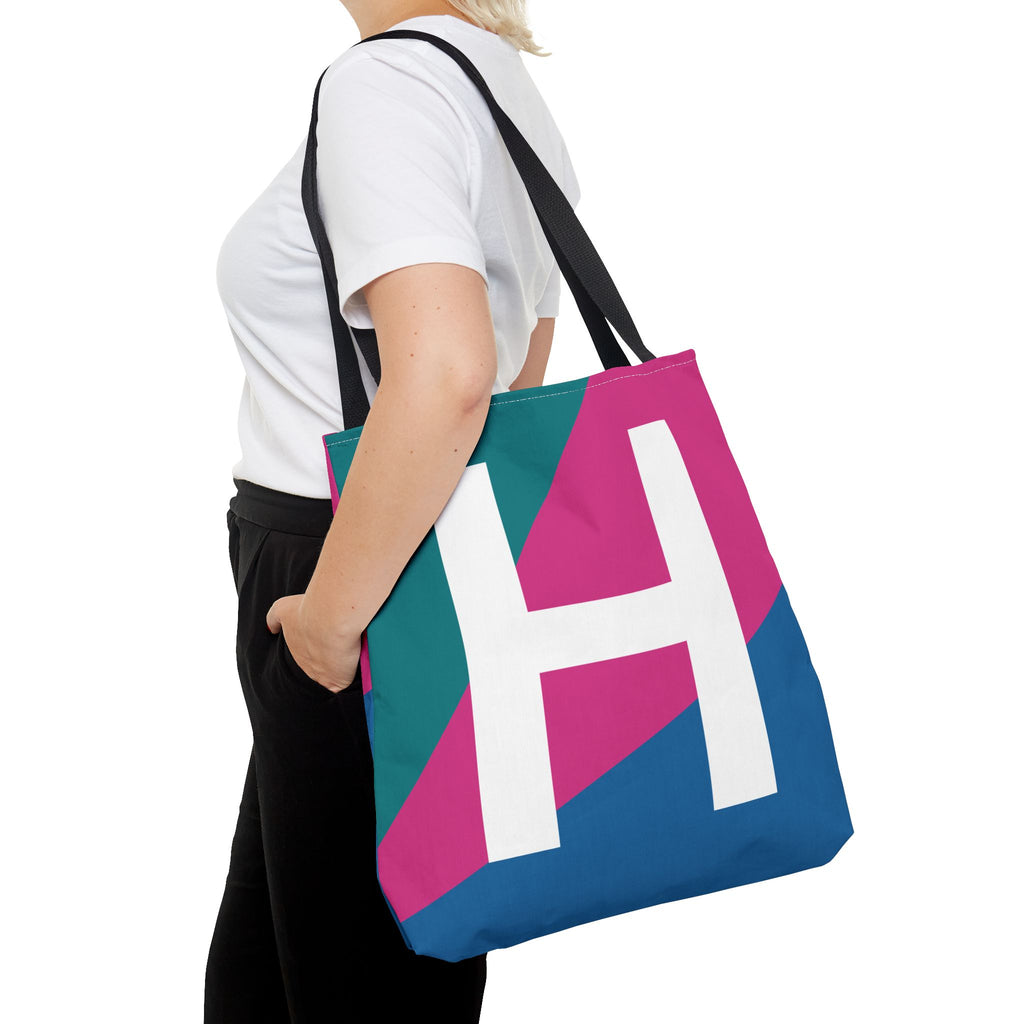 Monogram 'H' Colorblock Tote Bag — Personalized Initial H Shoulder Tote