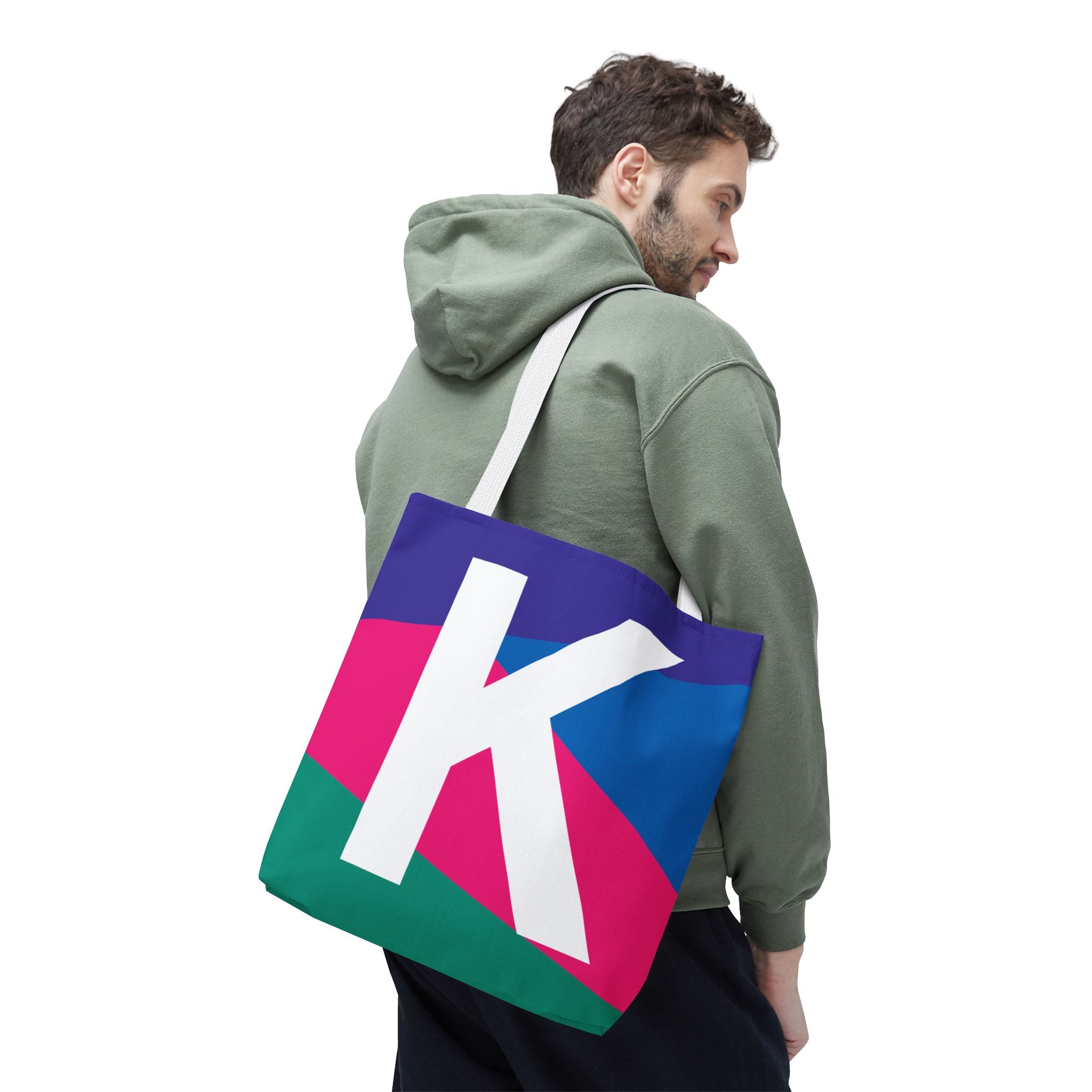 Monogram 'K' Colorblock Tote Bag — Personalized Initial K Shoulder Tote