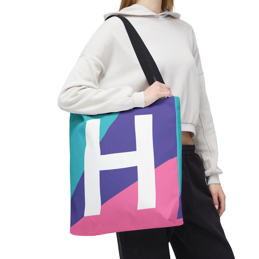 Monogram 'H' Colorblock Tote Bag — Personalized Initial H Shoulder Tote
