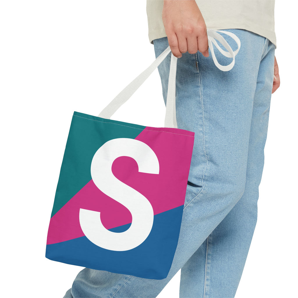 Monogram 'S' Colorblock Tote Bag — Personalized Initial S Shoulder Tote